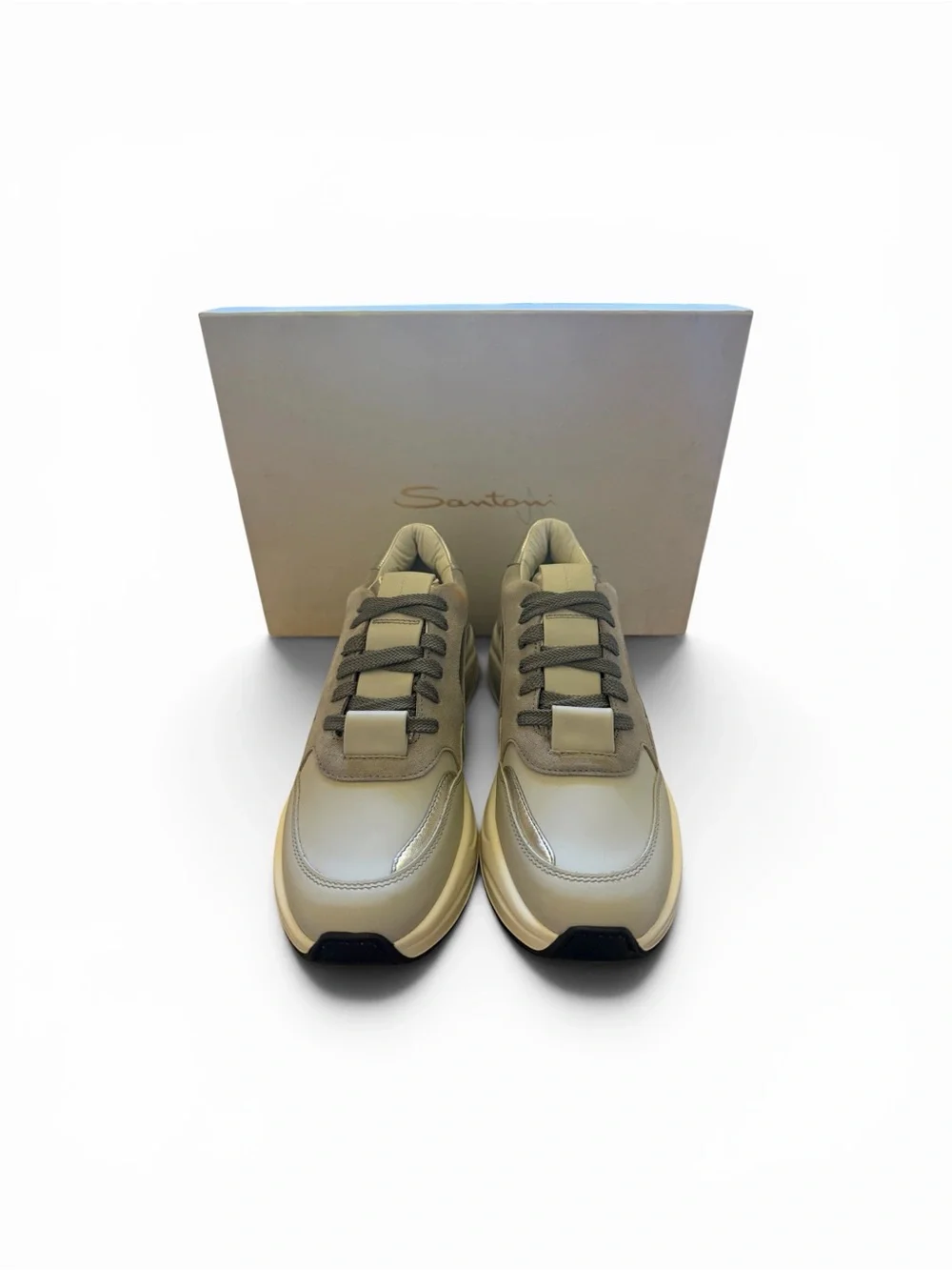 Santoni Minimalist Neutral Sneakers - Grey/Metallic SZ. 37